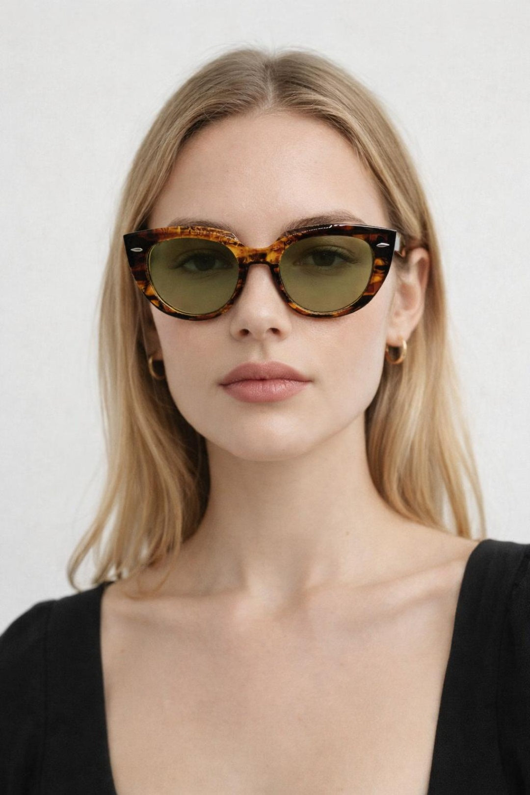 Brown SVNX Brown Round Stripe Cat Eye Sunglasses In Brown Yellow, Image 1 of 4