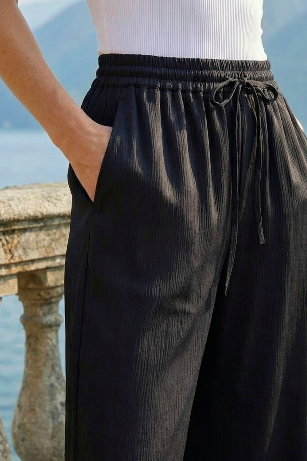 Black Textured Wide Leg Trouser, Image 5 of 4