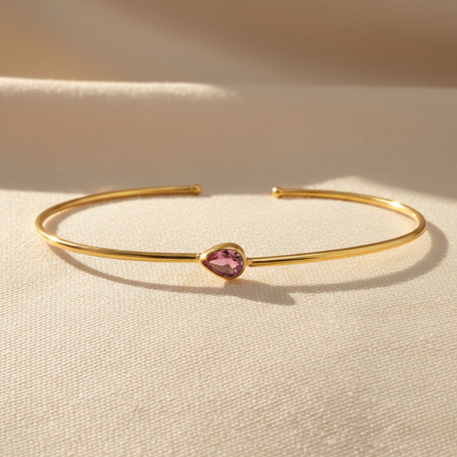 Gold Gold Plated Minimalist Ruby July Birthstone Bangle, Image 1 of 5