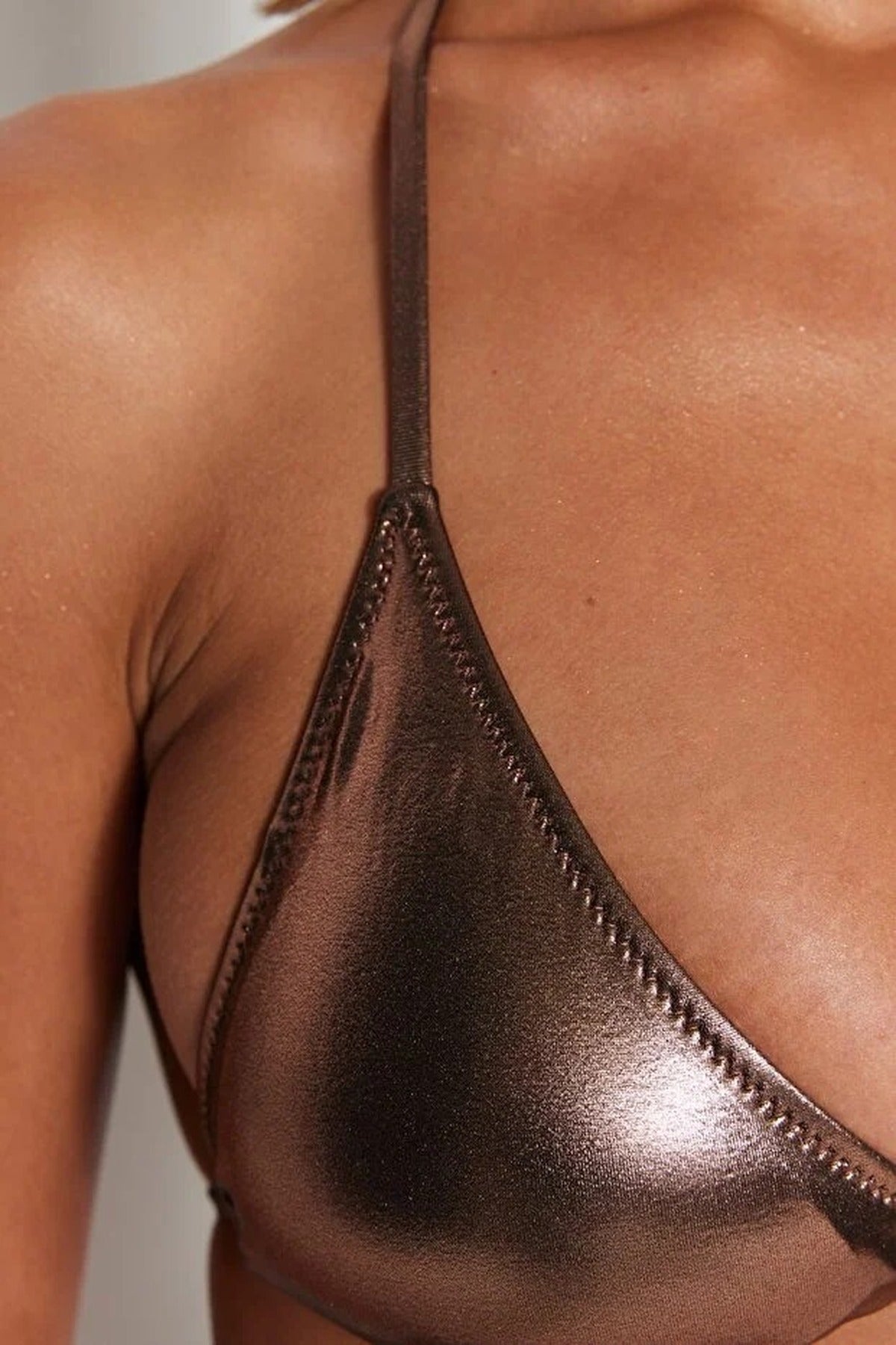 Brown WOVCOR Brown Metallic Triangle Bikini Top, Image 2 of 5