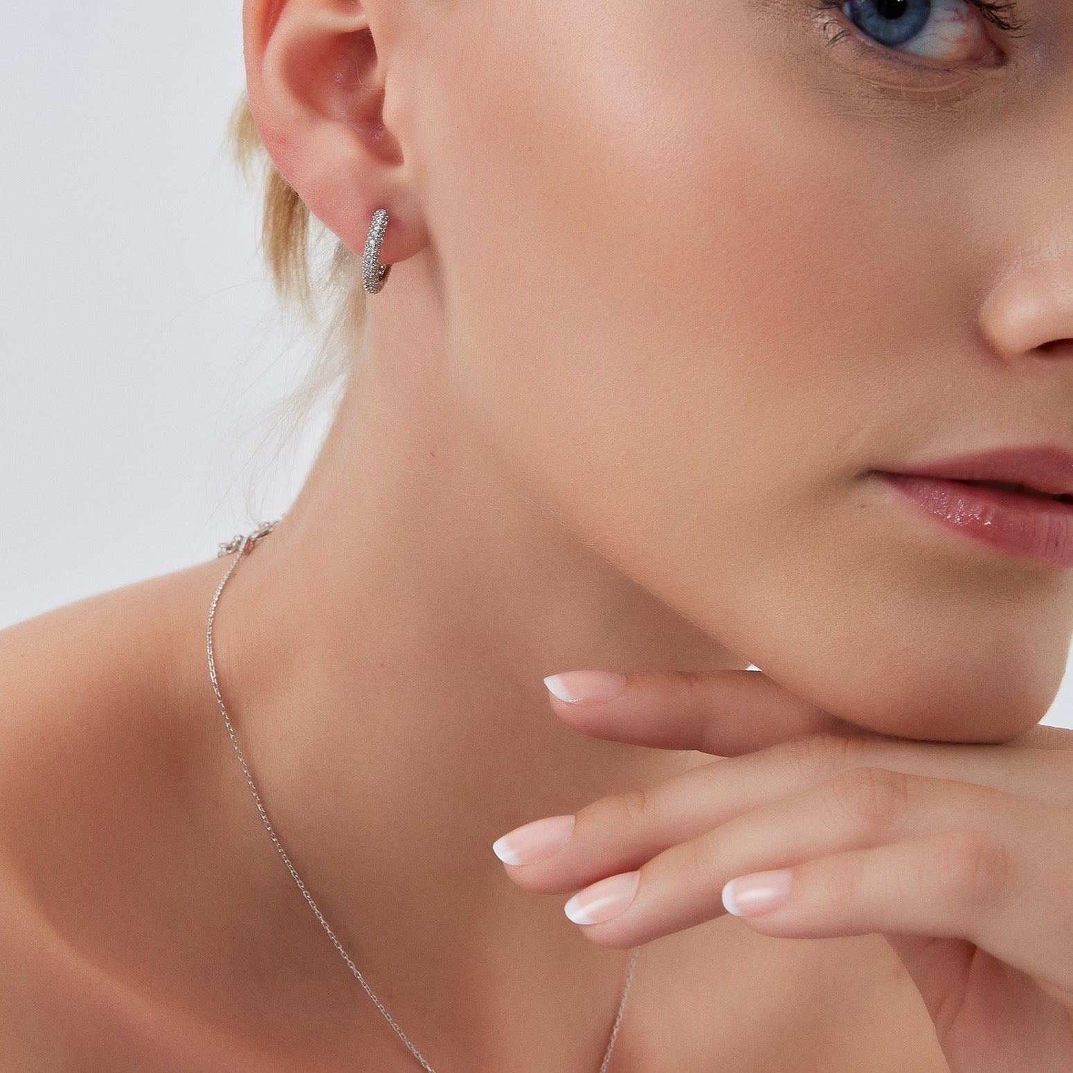 Silver Pave Sterling Silver Hoop Earring, Image 2 of 3