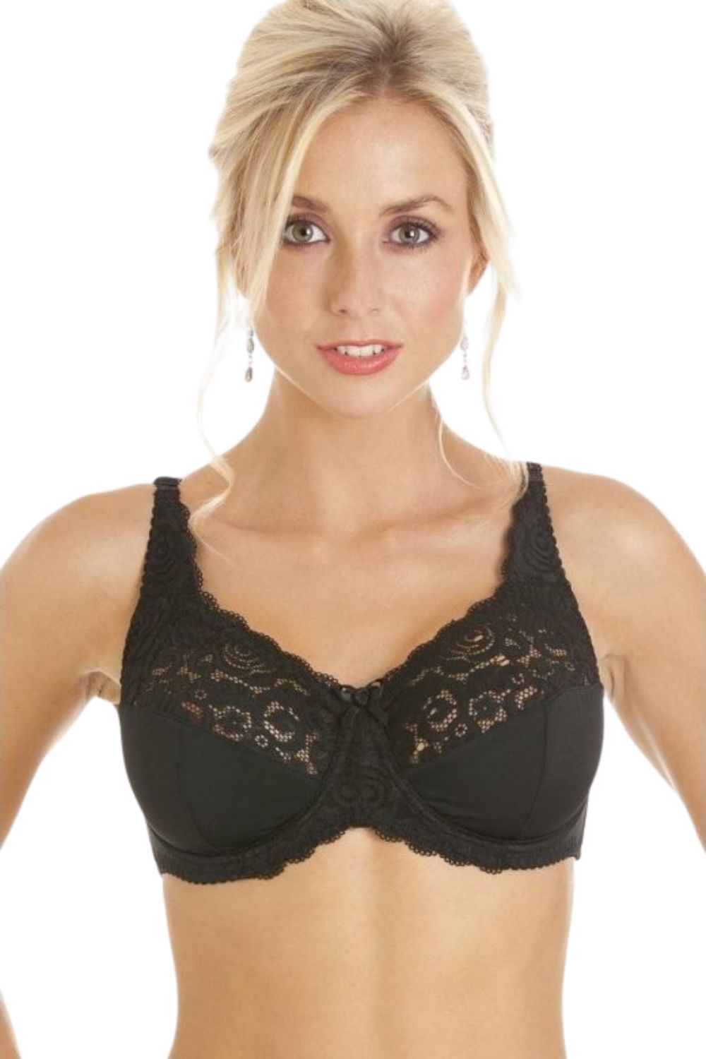 Black Lace Non Padded Underwired Bra, Image 1 of 4