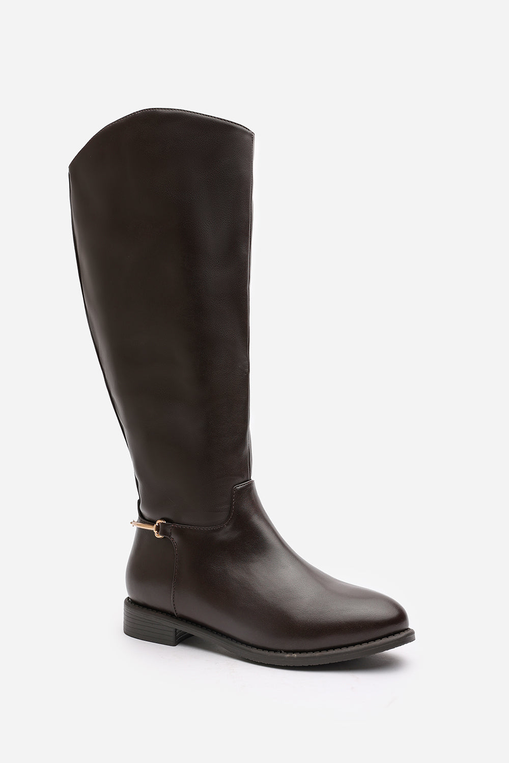 Dark Brown 'Nyla' Knee High Boots With Low Flat Heel, Image 3 of 7