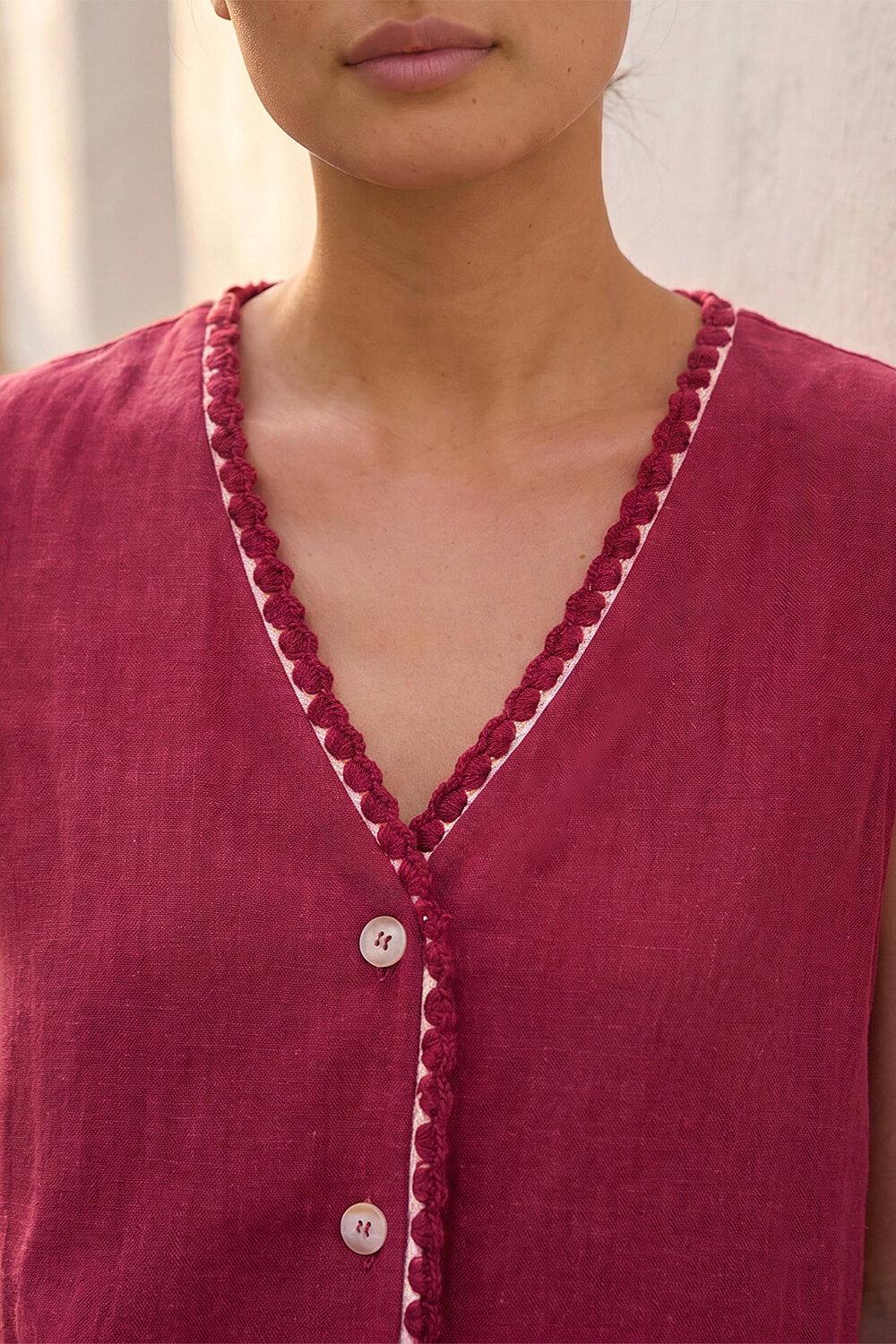 Wine Petite V-Neck Trim Detail Top, Image 5 of 4
