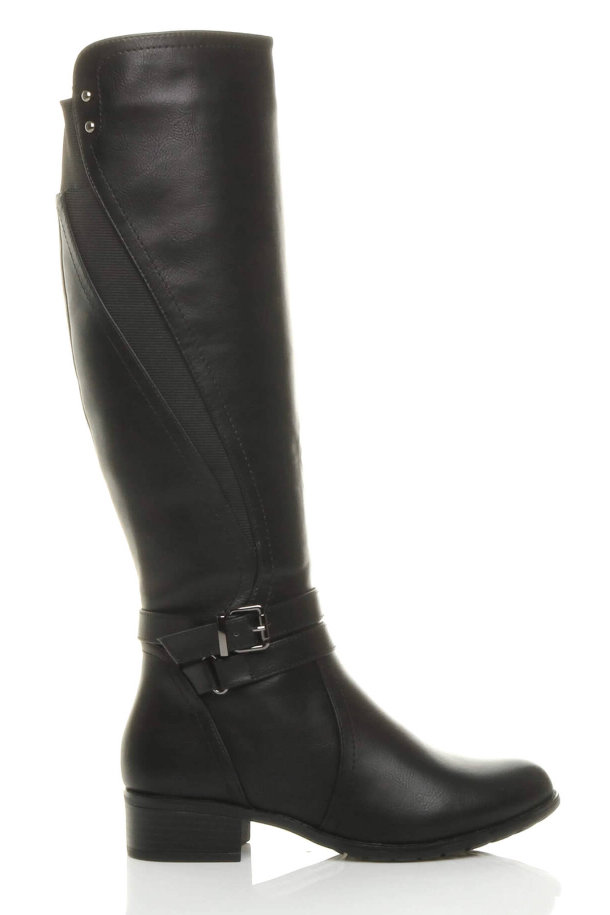 Black Zip Military Biker Style Knee Riding Boots, Image 1 of 6