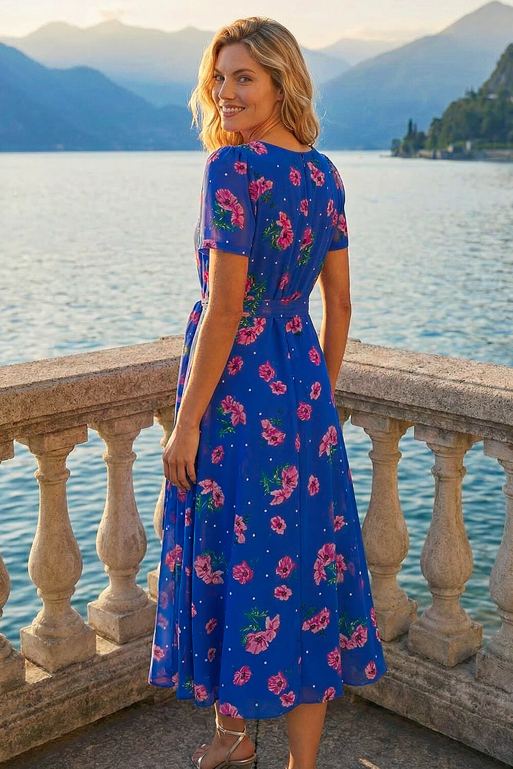 sachin and babi light blue dress Abstract Printed Chiffon Fit & Flare Tiered Maxi Dress | EST-EAW-336