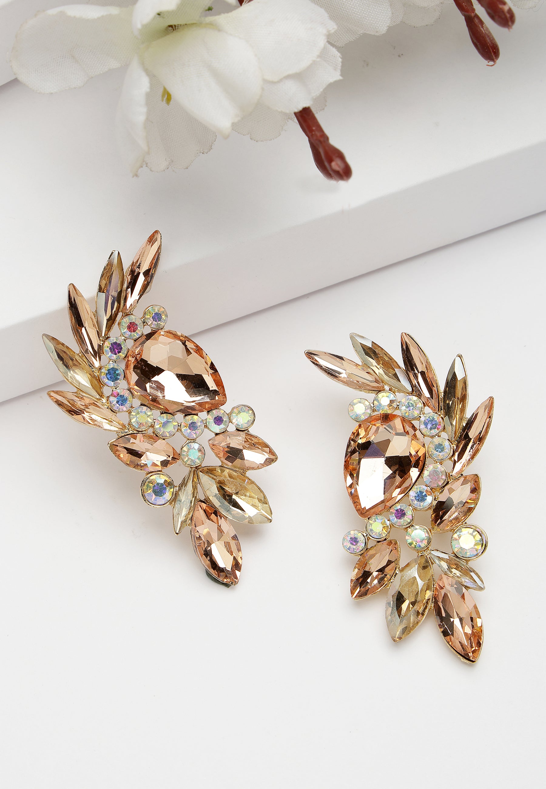 Orange Diva Collection Leafy Stud Earrings, Image 2 of 5