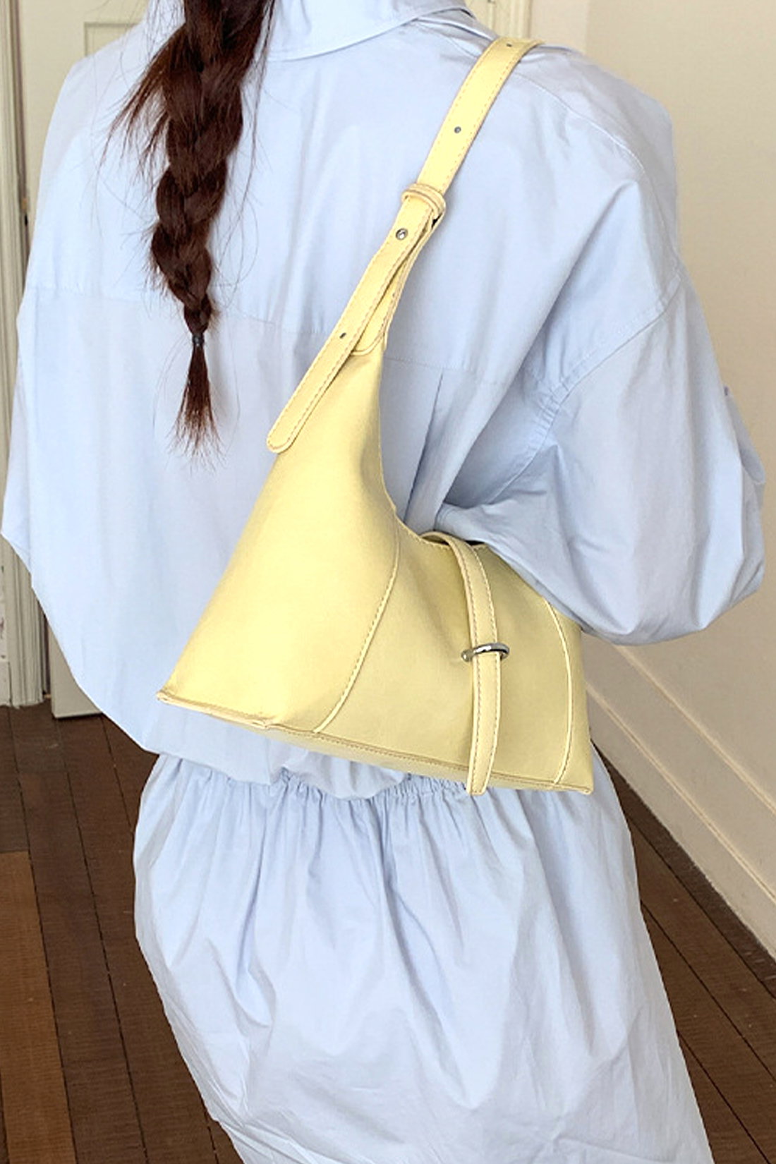 Yellow Structured Shoulder Bag With Top Handle, Image 1 of 4