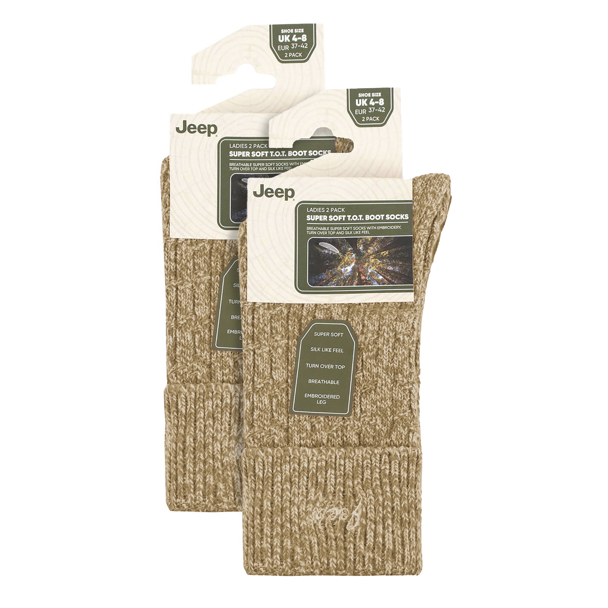 Cream 4 Pack Super Soft Walking Boot Hiking Socks, Image 3 of 3