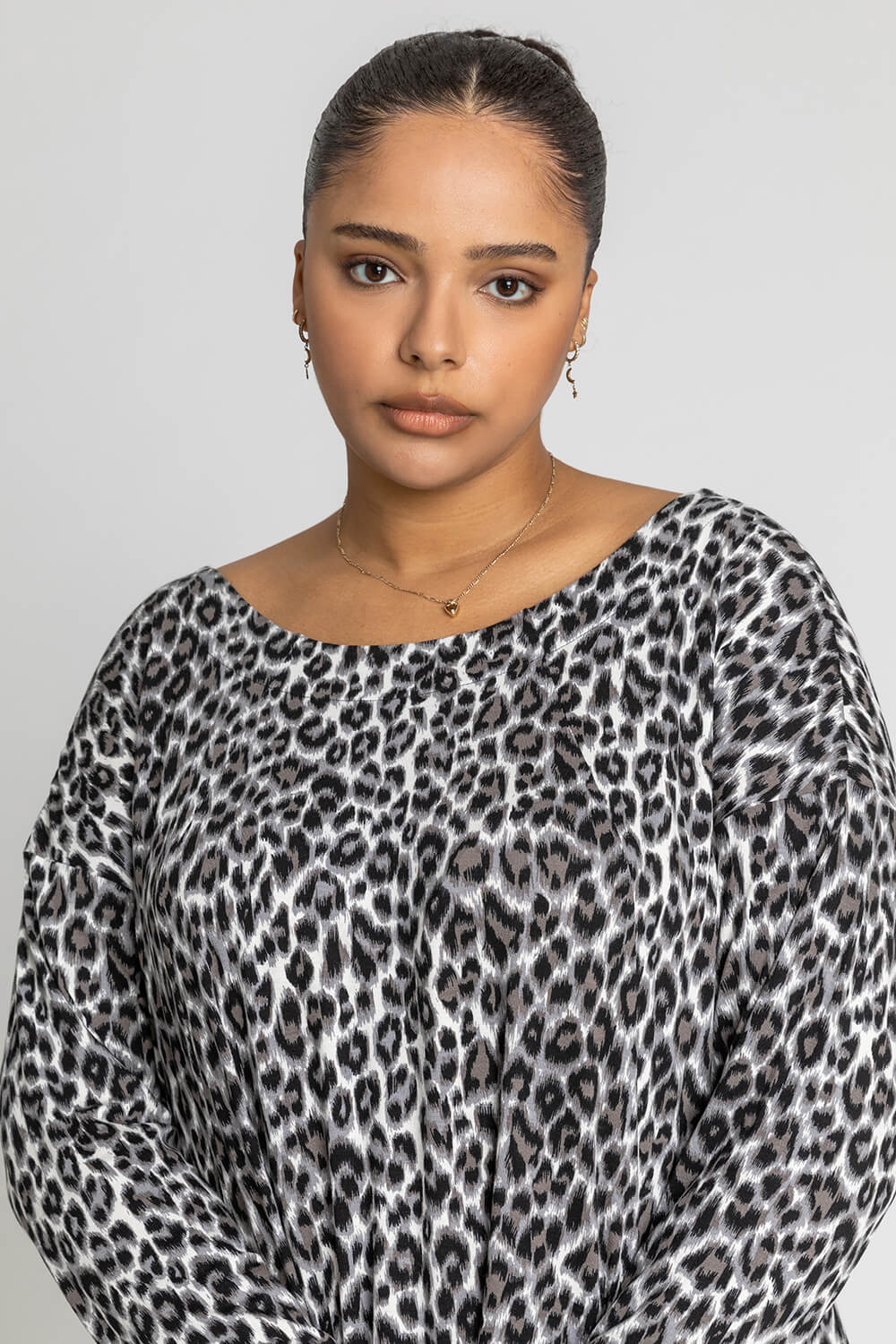 Grey Curve Mono Animal Print Top, Image 5 of 4