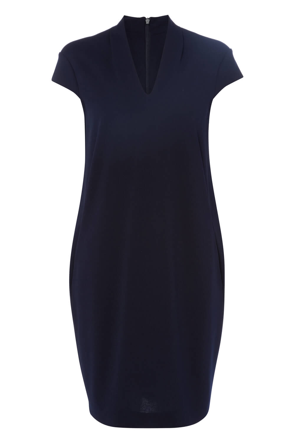 Navy V Neck Cocoon Dress, Image 5 of 4