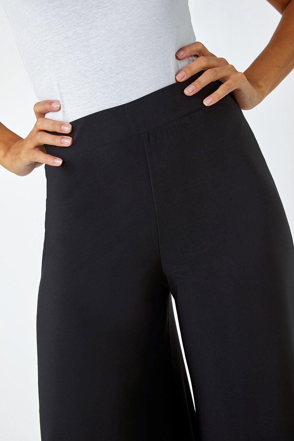 Black Super Wide Leg Stretch Trouser, Image 6 of 5