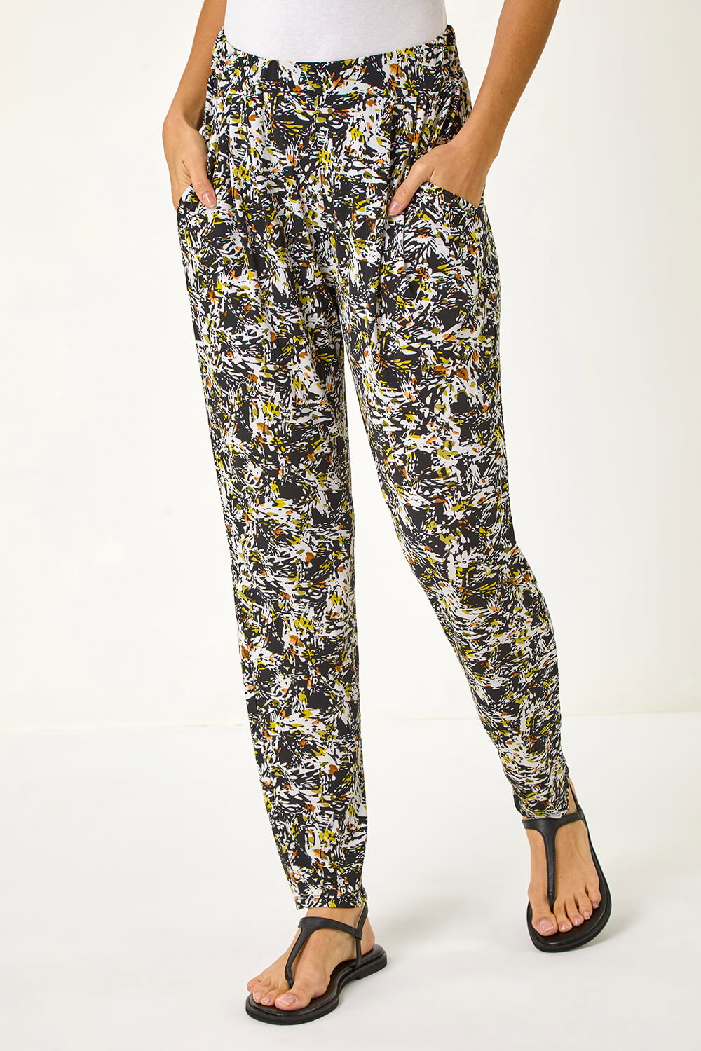 Black Abstract Print Harem Straight Trousers, Image 5 of 5