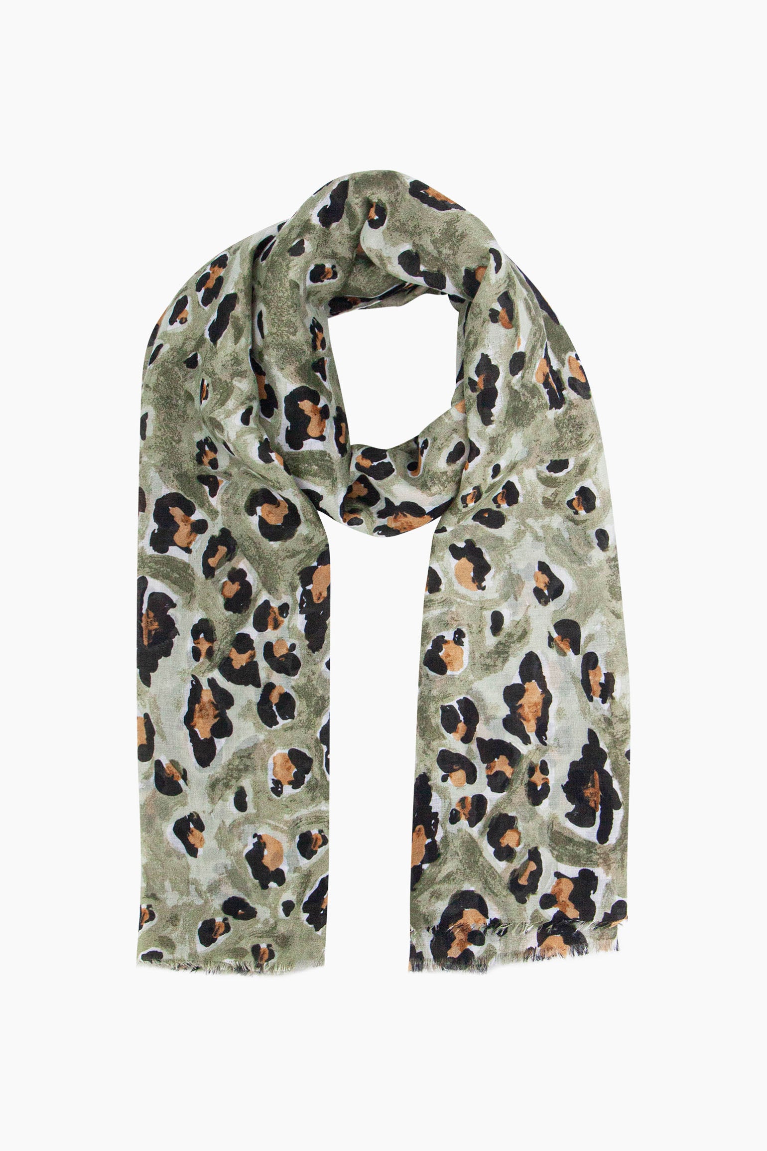 Khaki Bold Leopard Print Lightweight Scarf, Image 1 of 5