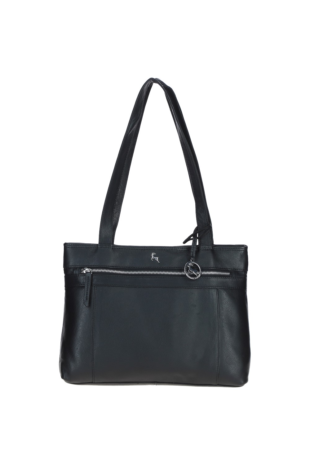 Black 'Derry' Classic Real Leather Zipped Shoulder Bag, Image 2 of 5