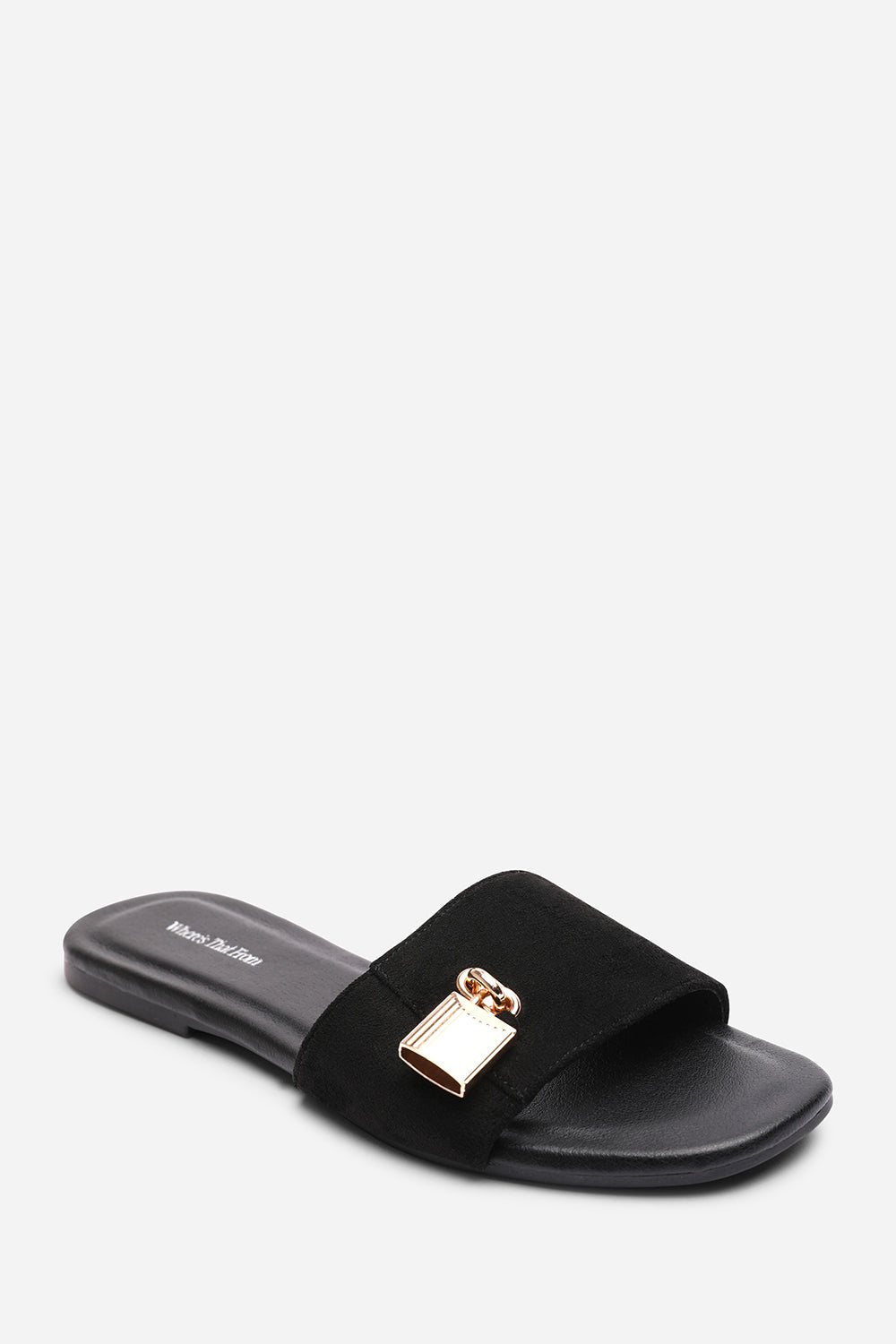 Black Solana Gold Trim Flat Slide On Sandal, Image 1 of 6