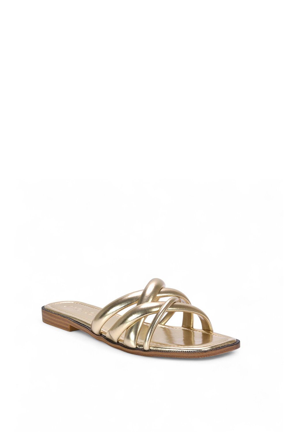 Gold XY LONDON Gold 'Fiona' Strappy Flat Open Toe Sandal Mule Sliders, Image 2 of 5