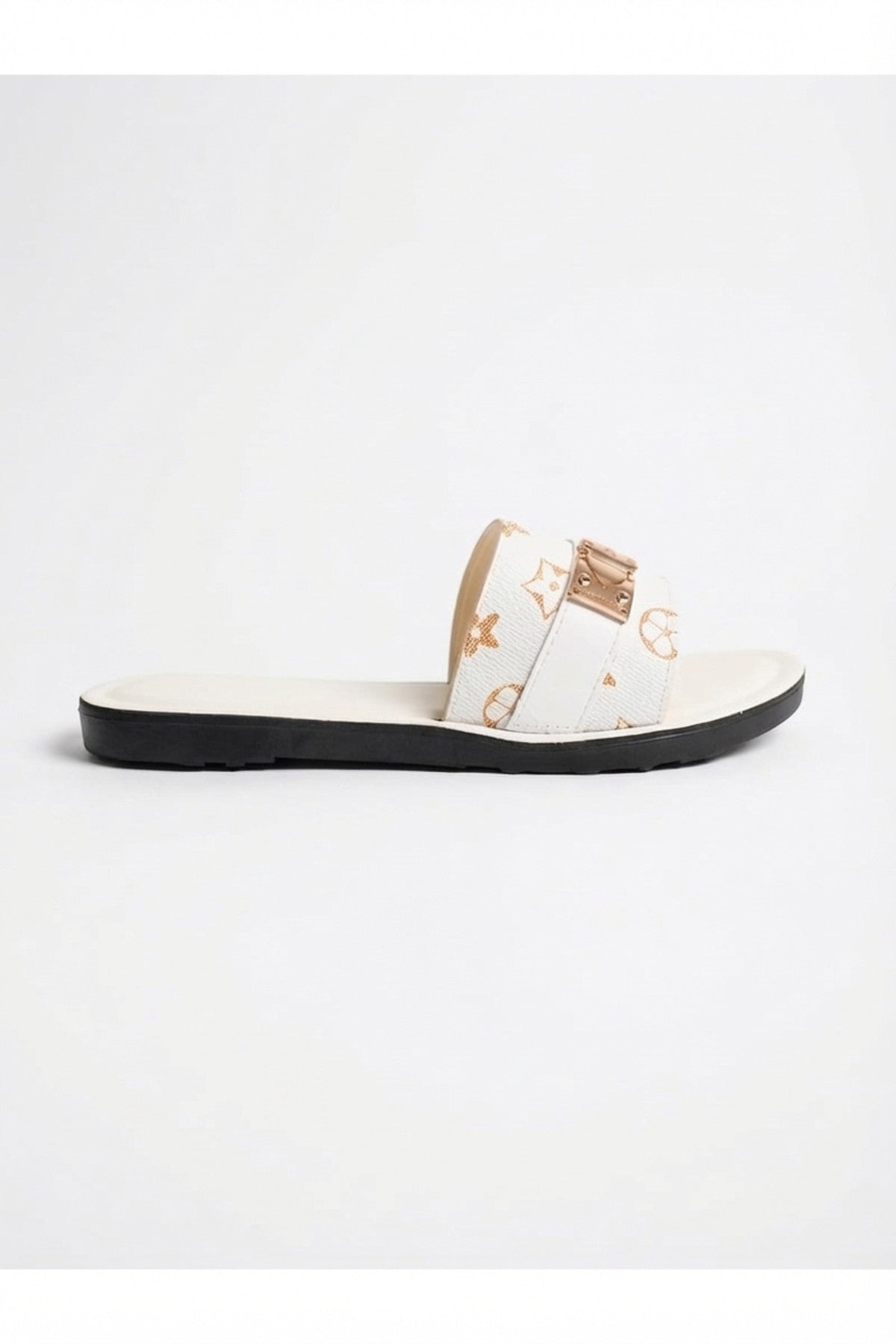 White 3694 White Amber Patterned Slider Sandals, Image 1 of 8