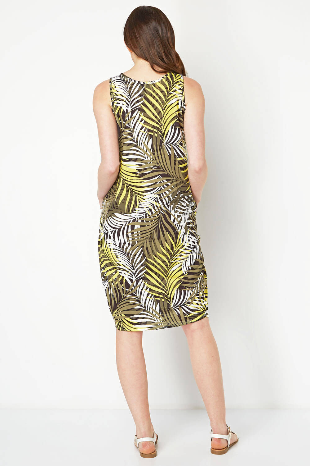 Green Palm Print Slouch Pocket Dress, Image 4 of 5