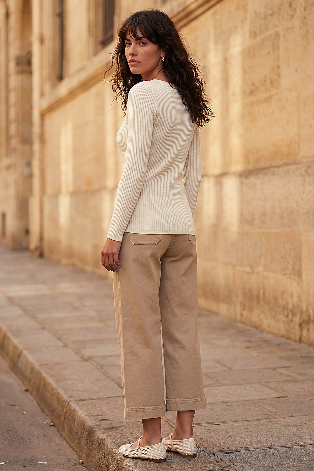 Ivory Square Neck Ribbed Knit Top, Image 4 of 4