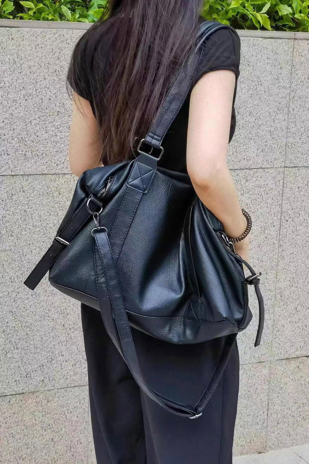 Black 'Jojo' Large Faux Leather Tote Bag With Shoulder Strap