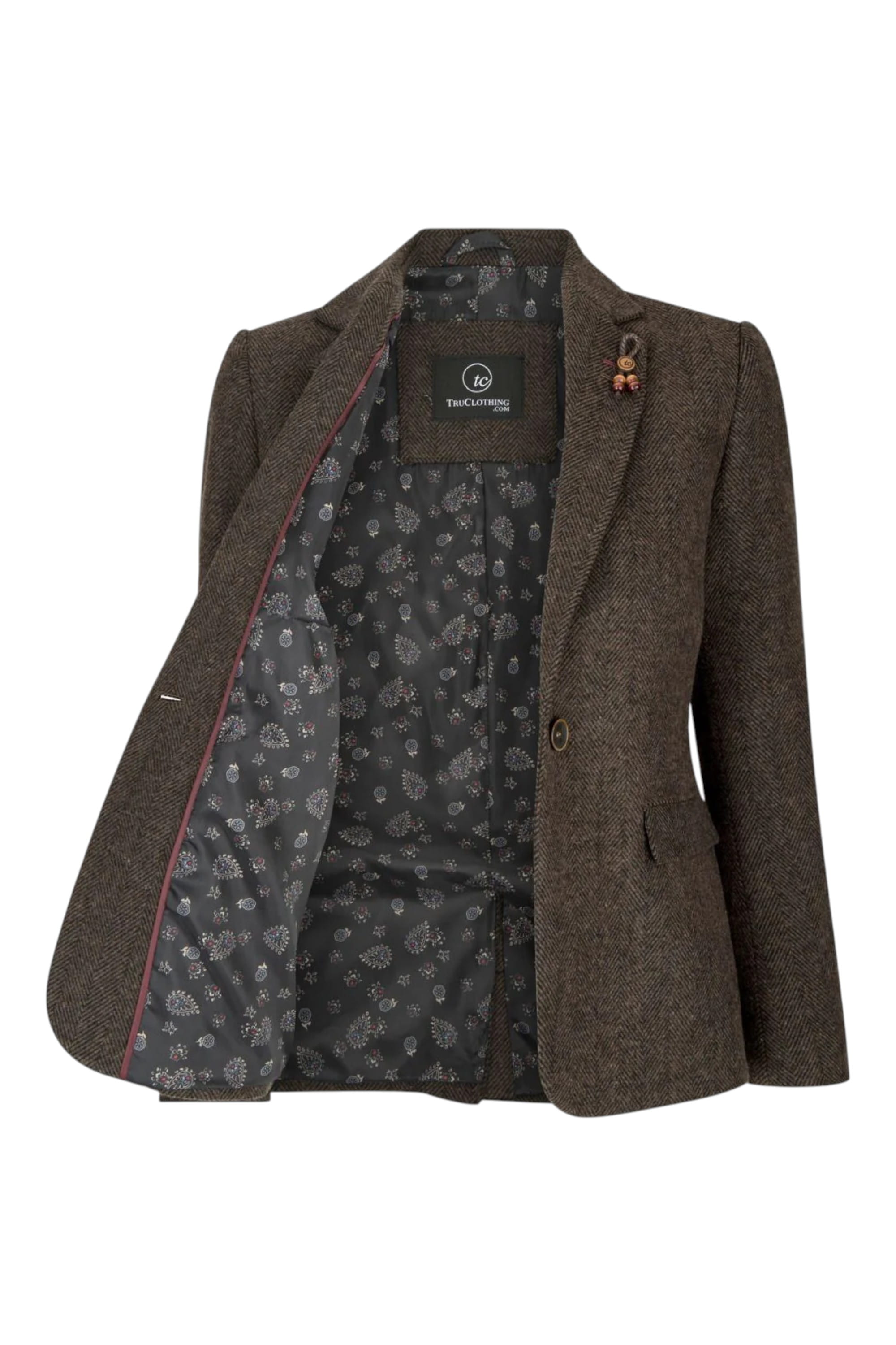 Brown Tweed 1920s Herringbone Brown Blazer, Image 4 of 6