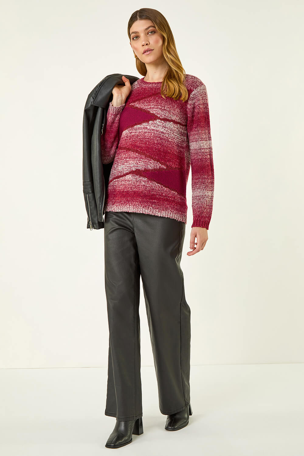 Red Colour Block Knit Jumper, Image 1 of 5