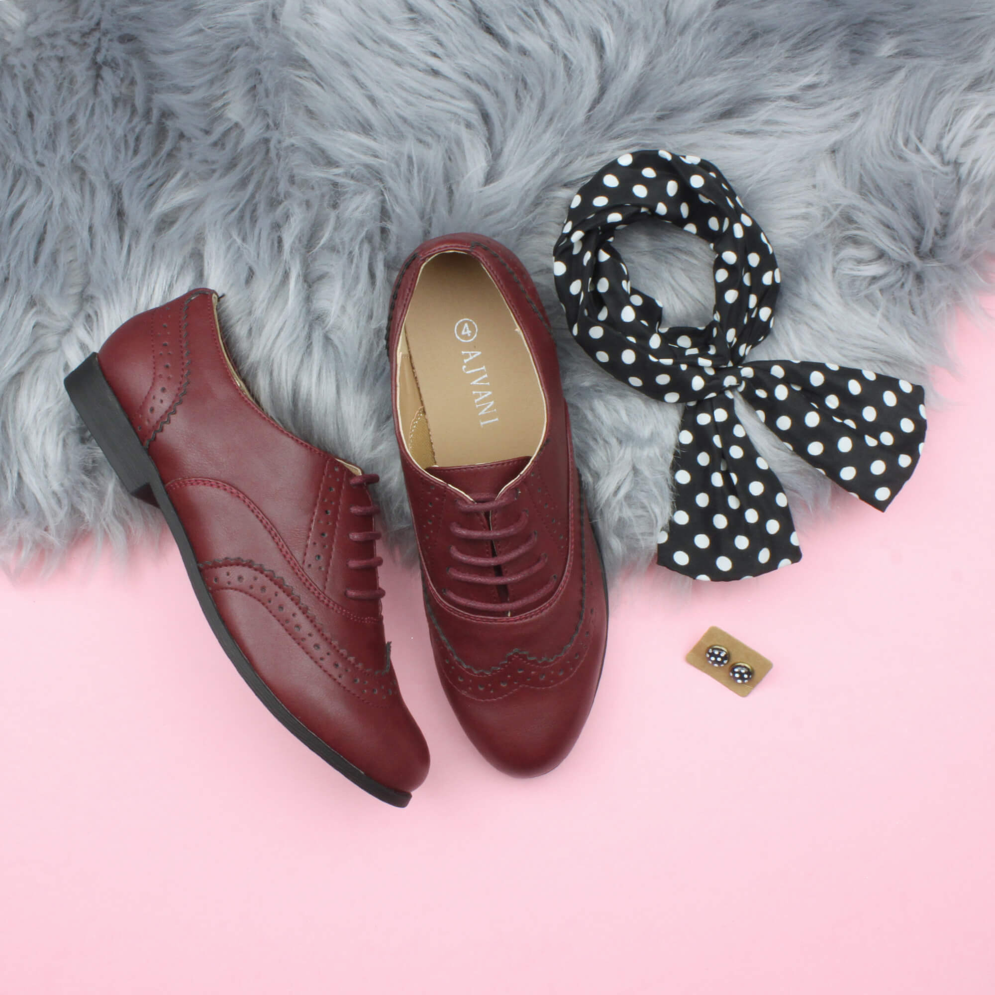 Burgundy AJVANI Burgundy Flat Lace Up Oxfords Brogues, Image 4 of 6