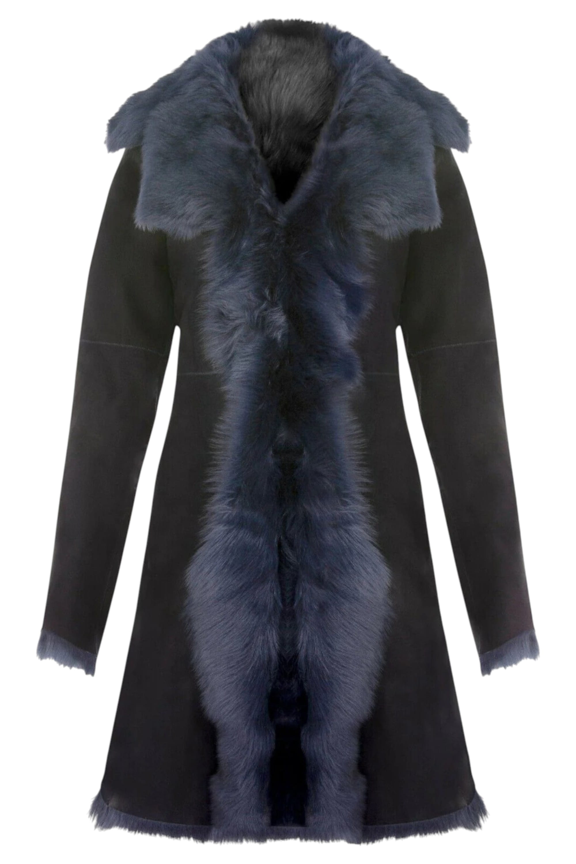 Navy Toscana Sheepskin Suede Trench Coat, Image 1 of 7