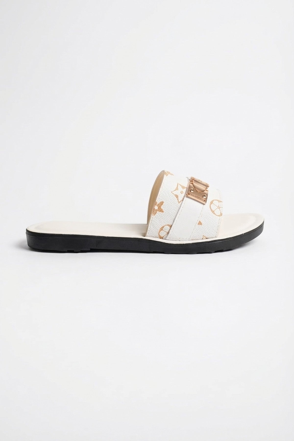 White 3694 White Amber Patterned Slider Sandals, Image 6 of 8