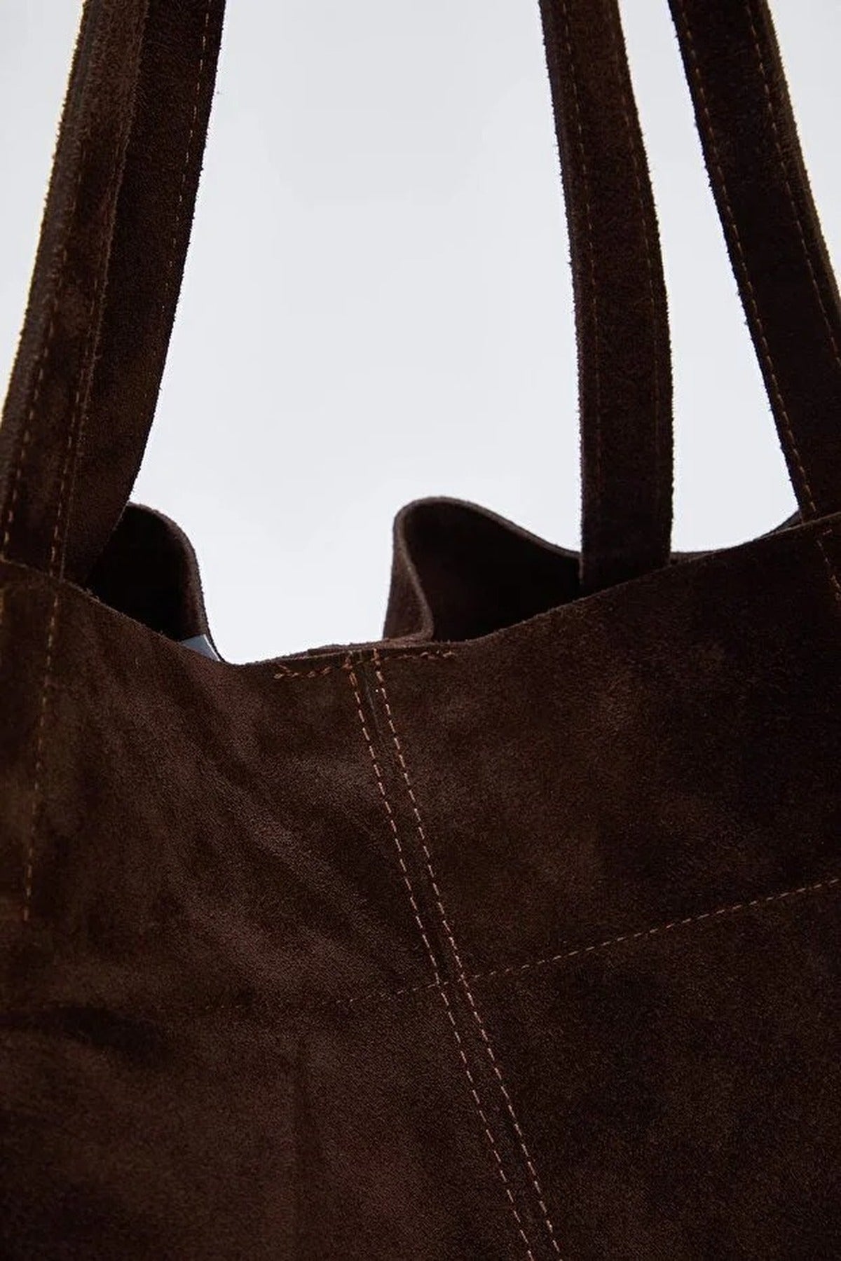 Dark Brown Women's Genuine Suede Oversized Shopper Tote Bag, Image 2 of 3