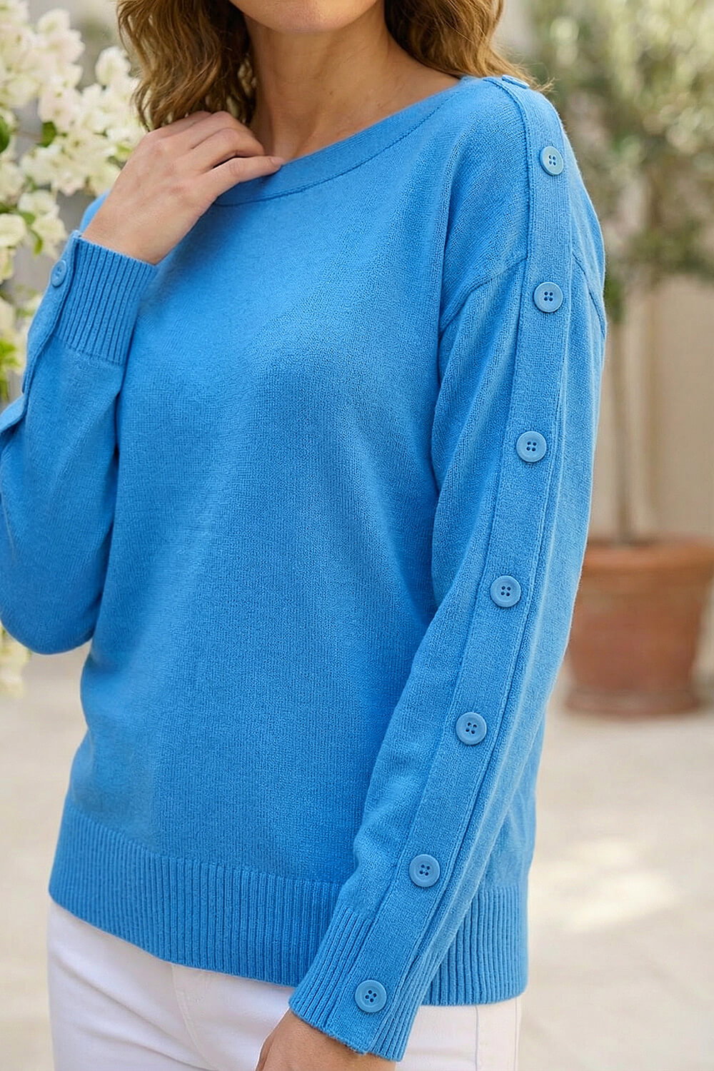 Blue Petite Buttoned Knit Jumper, Image 5 of 4
