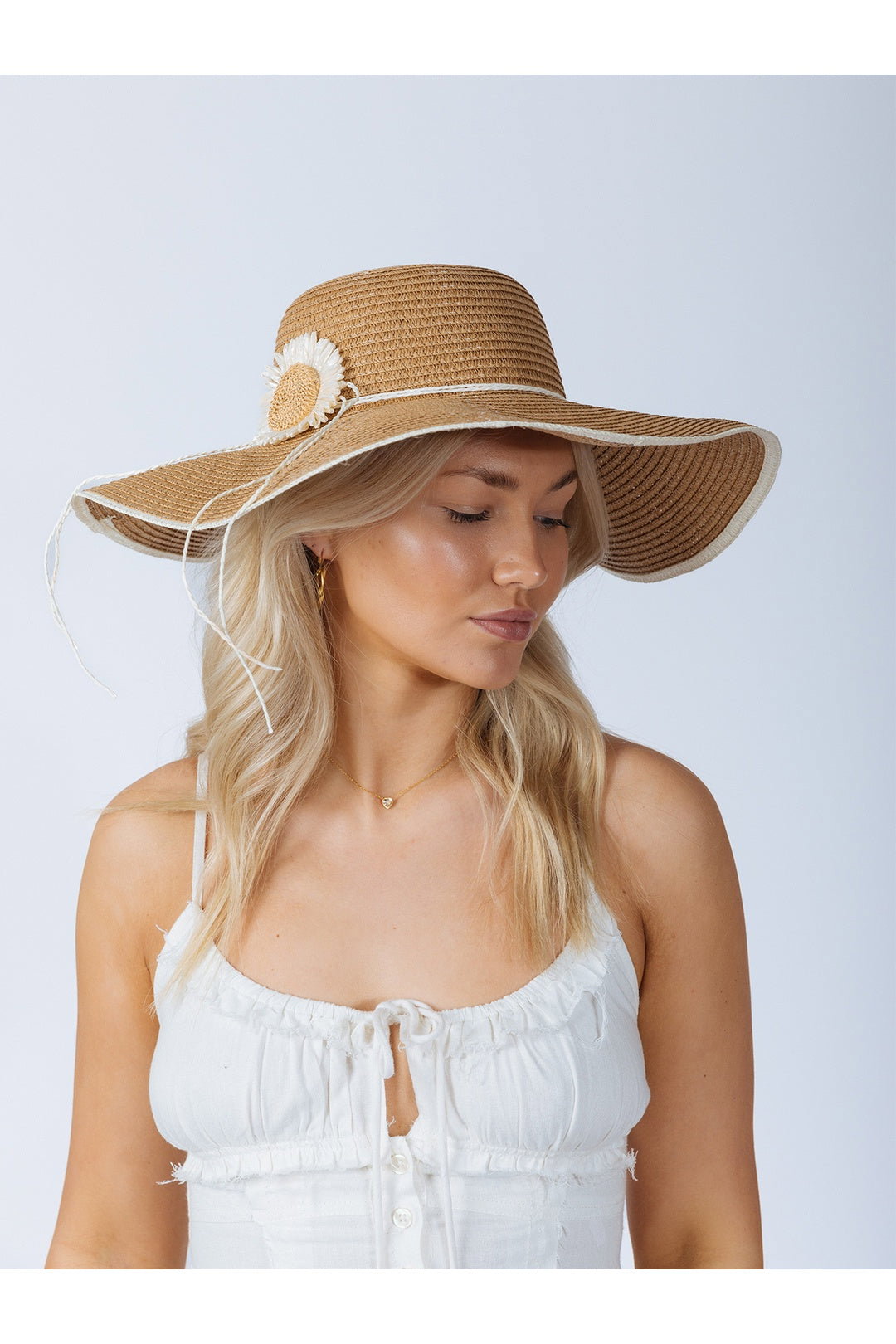 Beige SVNX Beige Sunflower Straw Sun Hat, Image 2 of 5