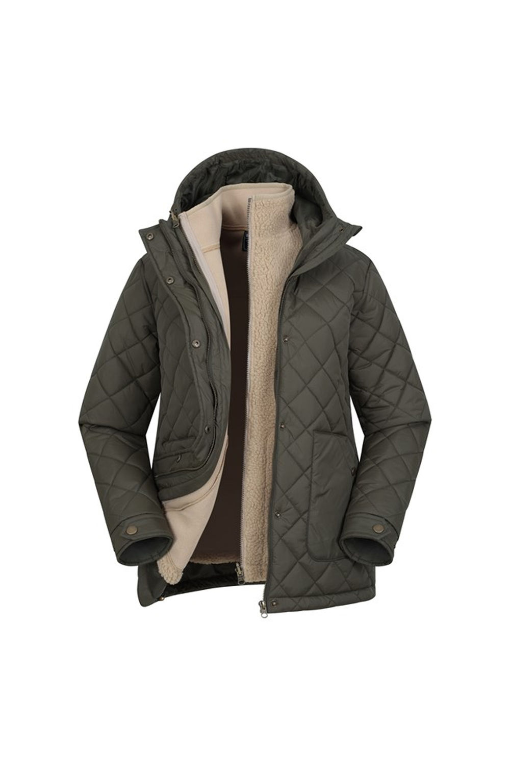 Khaki Nebraskan Borg 3 in 1 Padded Jacket, Image 2 of 5