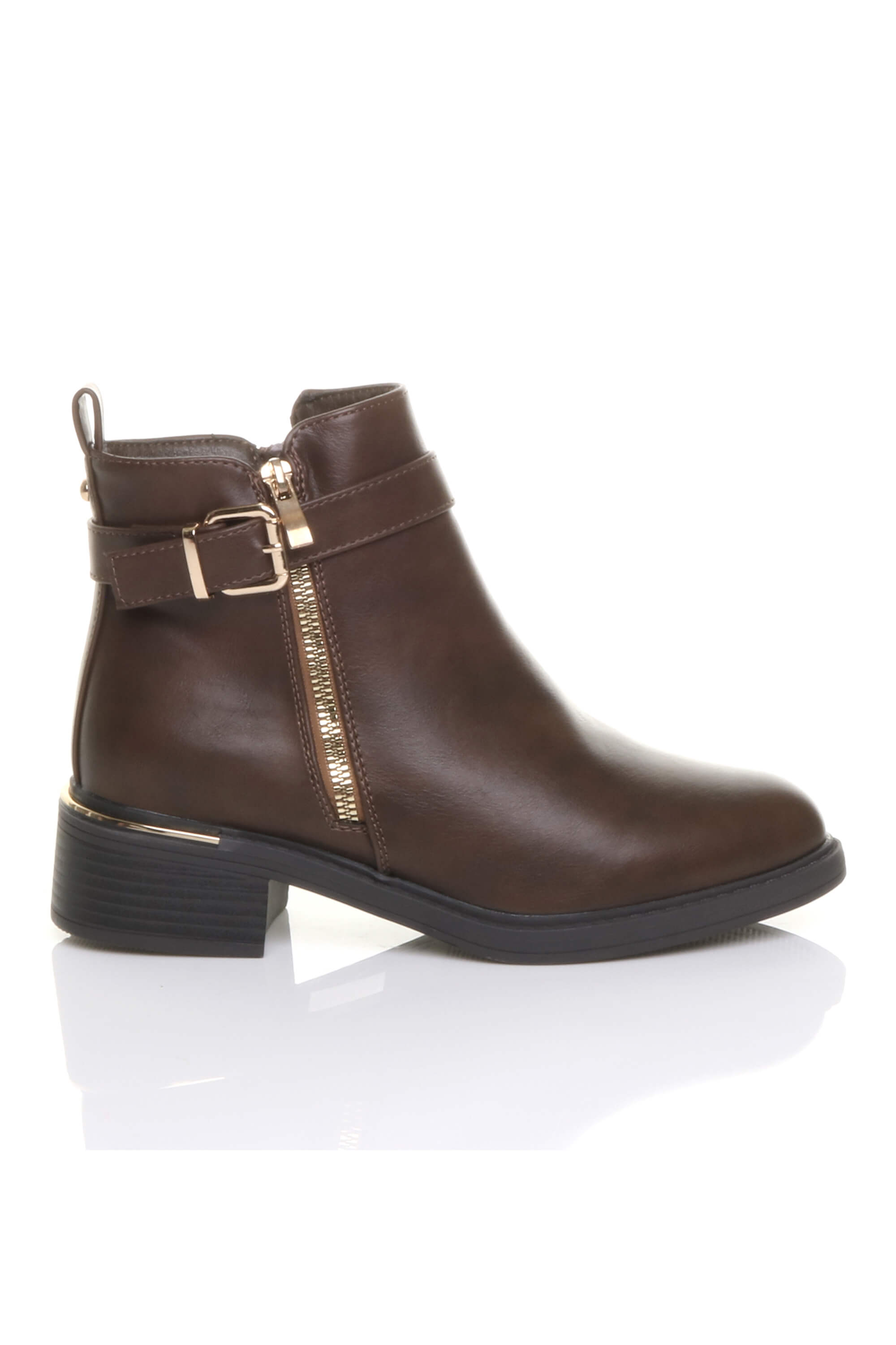 Brown AJVANI Brown Gold Zip Chunky Sole Buckle Ankle Boots, Image 1 of 5