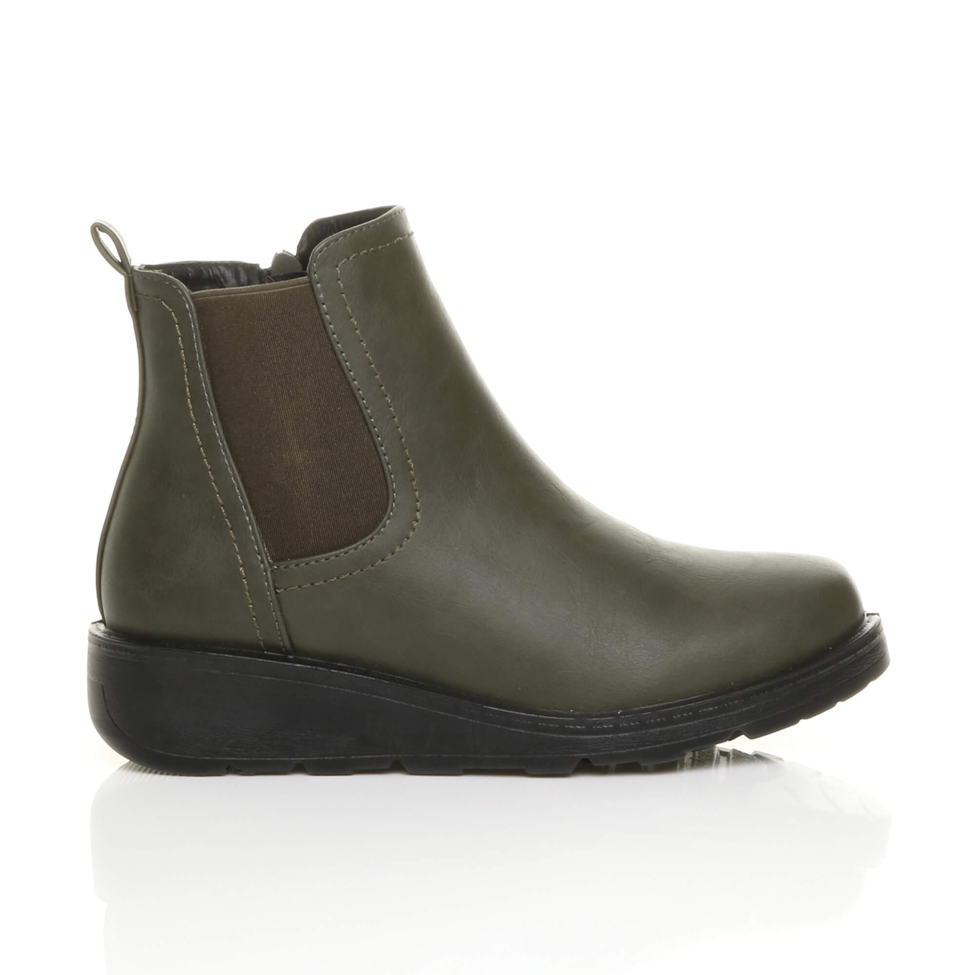 Khaki Low Wedge Comfort Ankle Chelsea Boots, Image 2 of 6