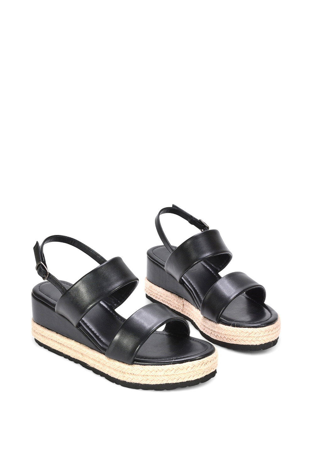 Black XY LONDON Black 'Ally' Low Heel Platform Wedge Espadrill  Slingback Sandals, Image 5 of 5