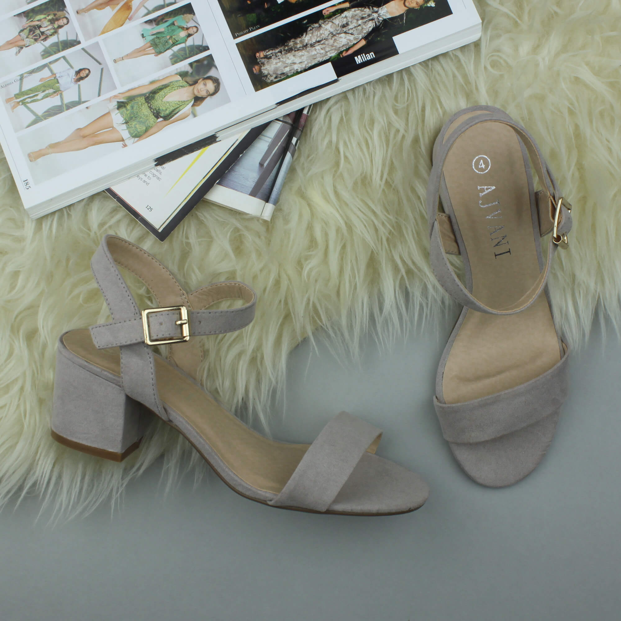 Grey AJVANI Grey Mid Block Heel Strappy Sandals, Image 4 of 6