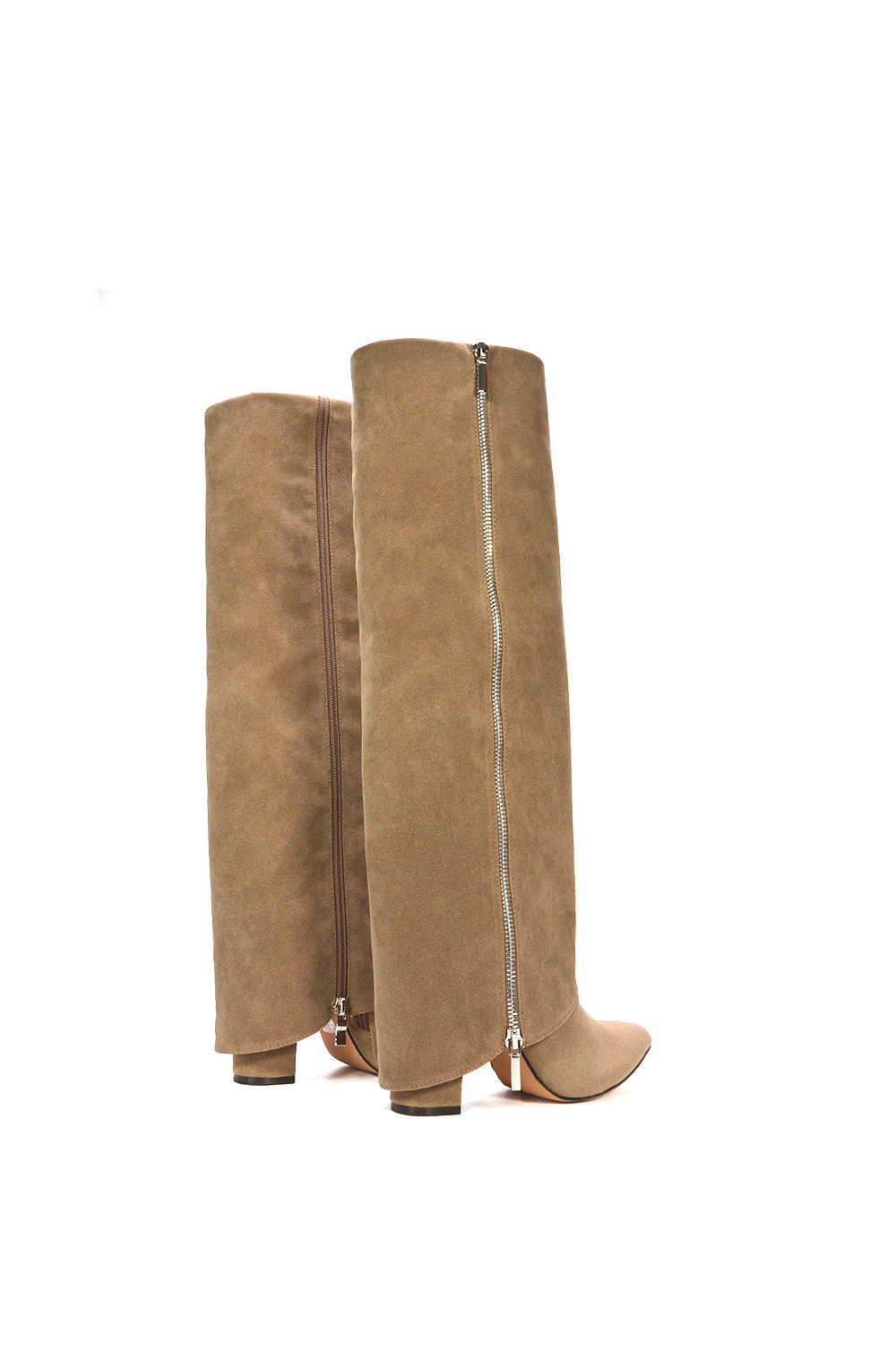 Taupe 'Allie' Knee High Boots Fold Over Point Toe Deco Zip, Image 6 of 6