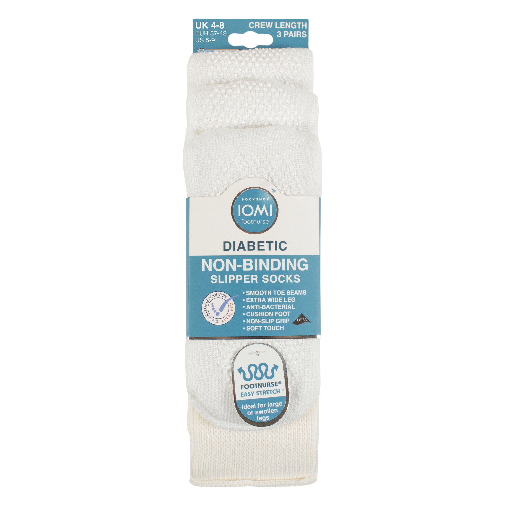 White 3 Pack Diabetic Slipper Socks with Grips, Image 3 of 3