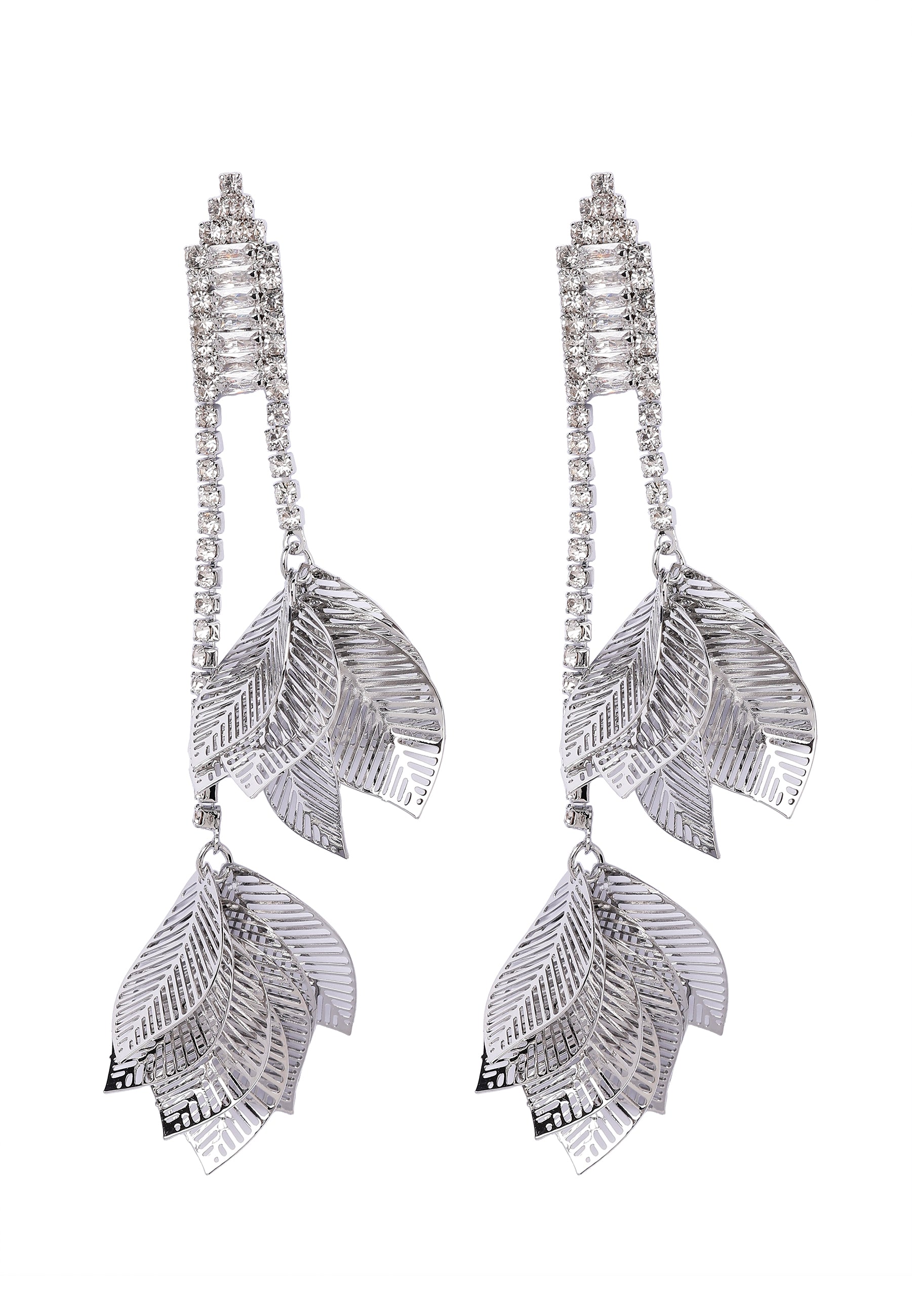 Metallic Crystal Leafy Dangling Earrings