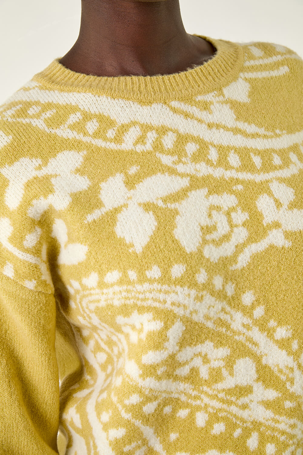 Pale Green Floral Jacquard Knit Jumper , Image 6 of 5