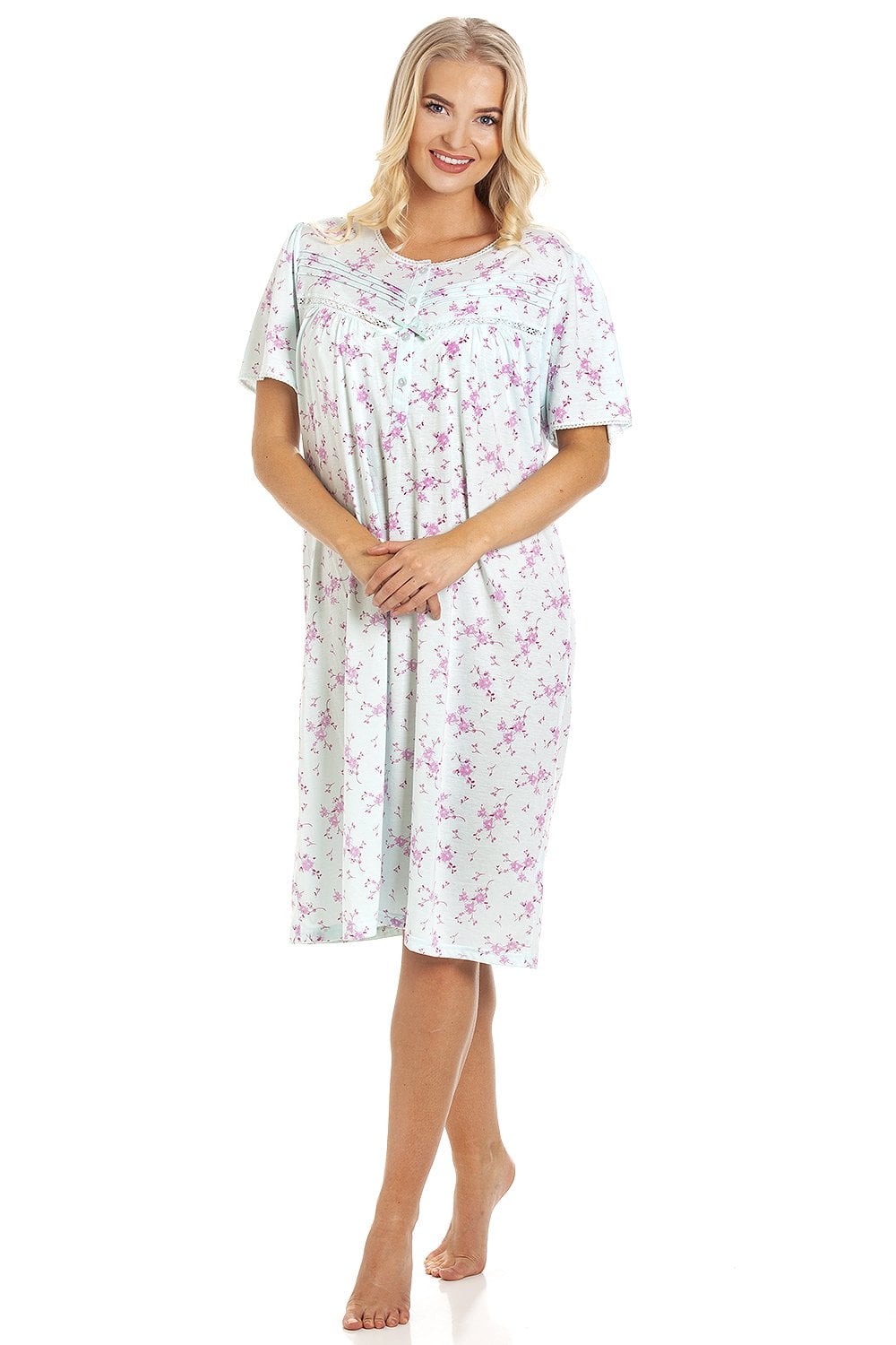 Aqua Short Sleeve Floral Nightdress, Image 1 of 6