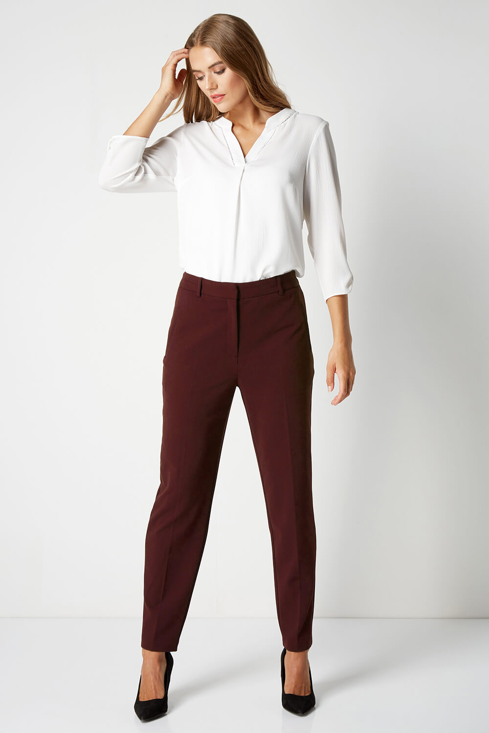 Wine Straight Leg Angela Stretch Trousers, Image 4 of 4