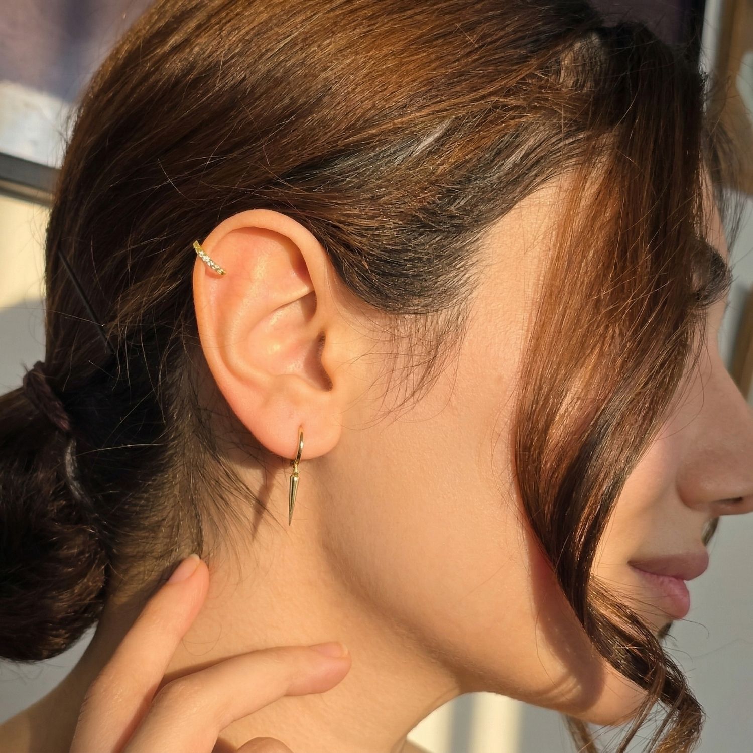 Gold Dainty Ear Cuff Paved Conch Hoops No Piercing Required, Image 3 of 4