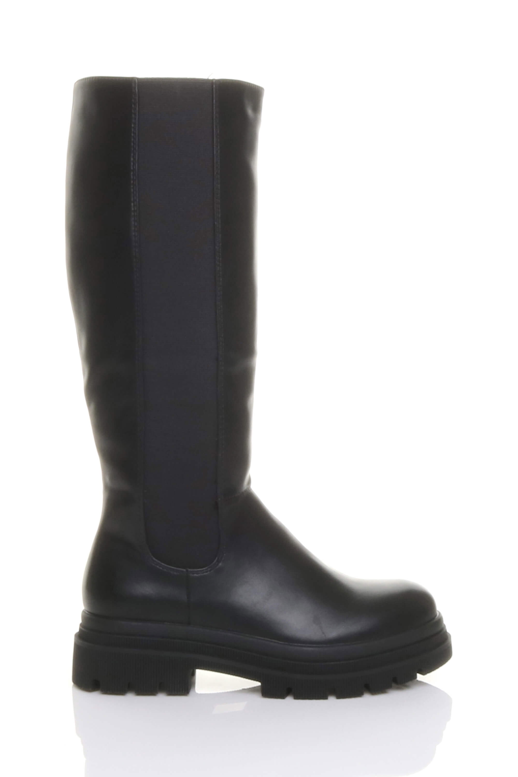 Black Chunky Stretch Chelsea Knee High Boots, Image 1 of 4