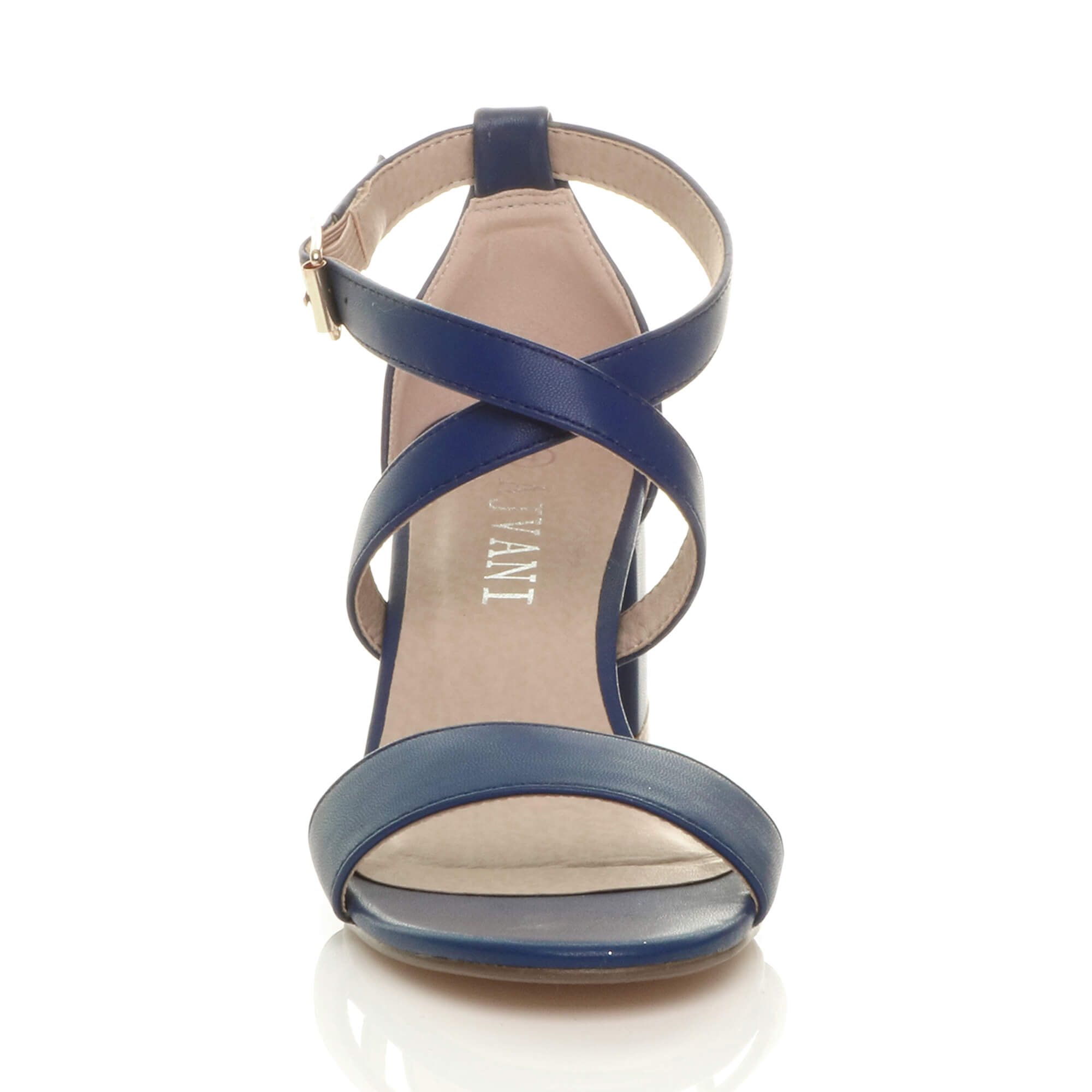 Navy Blue AJVANI Navy Blue Mid Block Heel Crossed Straps Sandals, Image 6 of 6