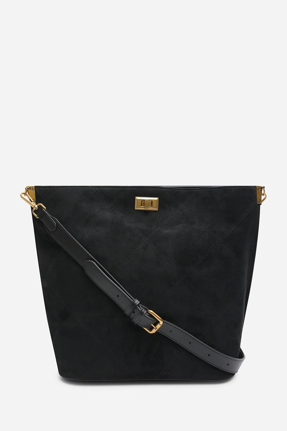 Black Where's That From Black 'Fern' Suede Shoulder Bag with Turn Lock, Image 1 of 7