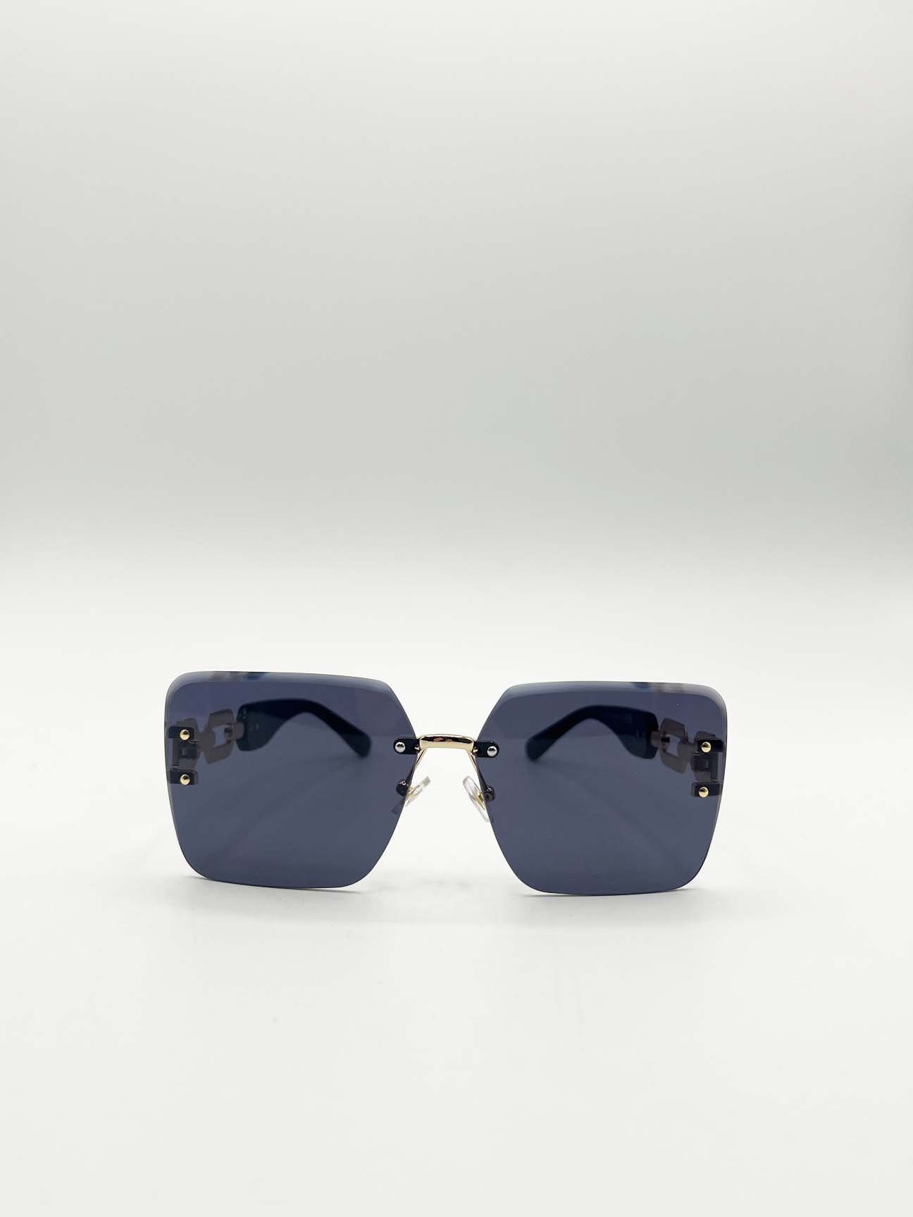 Black SVNX Black Rimless Oversized Square Sunglassses, Image 3 of 5