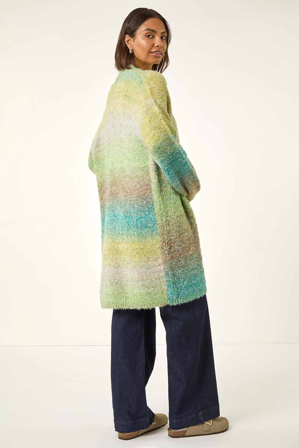 Green Ombre Longline Knit Cardigan, Image 4 of 5